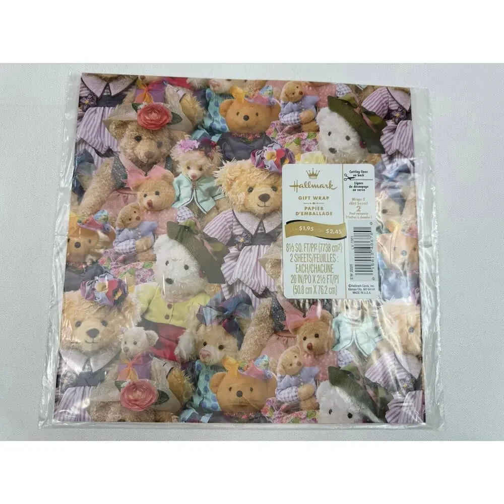 New Unopened Package of Vintage 90s Teddy Bear Wrapping Paper - 2 Sheets